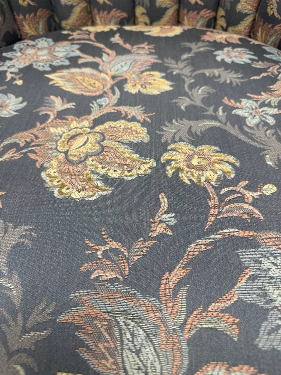 VINTAGE Blue & Pink Barrel Back Floral Chair w/ Queen Anne Legs