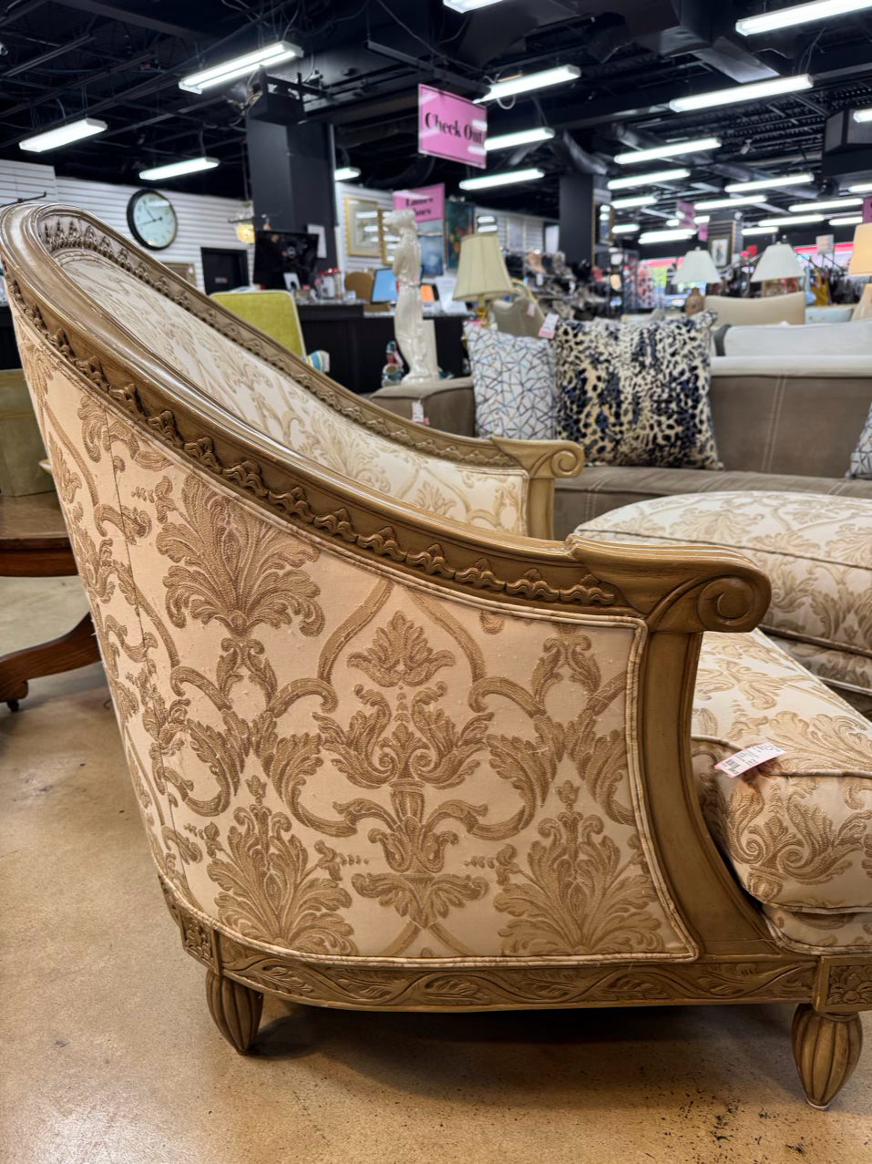 HENREDON Wood Cream Chair & Ottoman