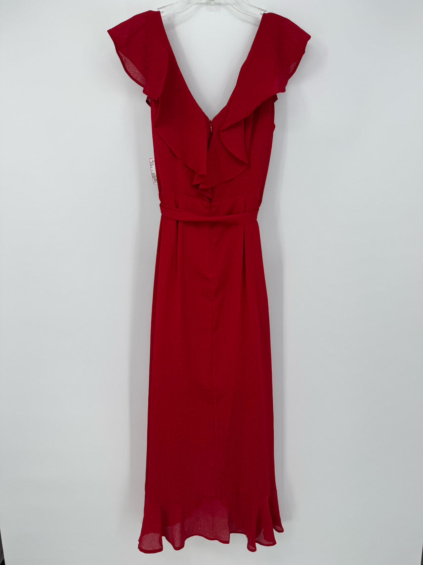 DKNY Size 8 Red Ruffle Maxi-Dress NWT