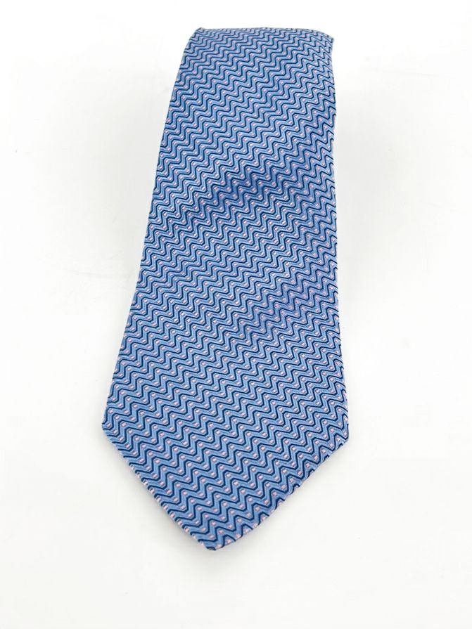 HERMES Blue & Pink Zig Zag Print Tie
