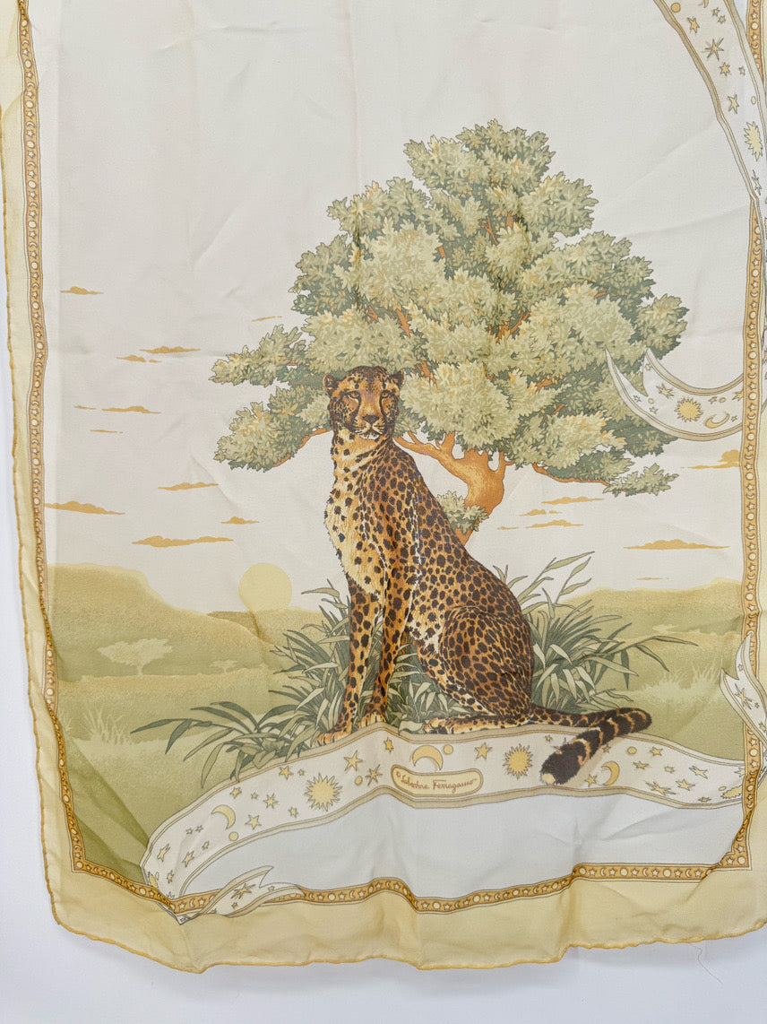 SALVATORE FERRAGAMO Butter Chiffon Animal Scarf