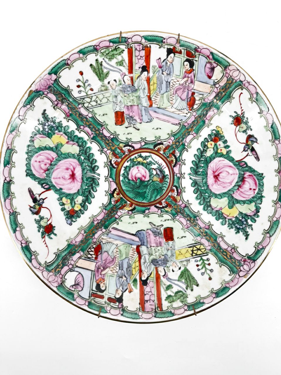Pink & Green Rose Medallion Decorative Plate w/ Hanger