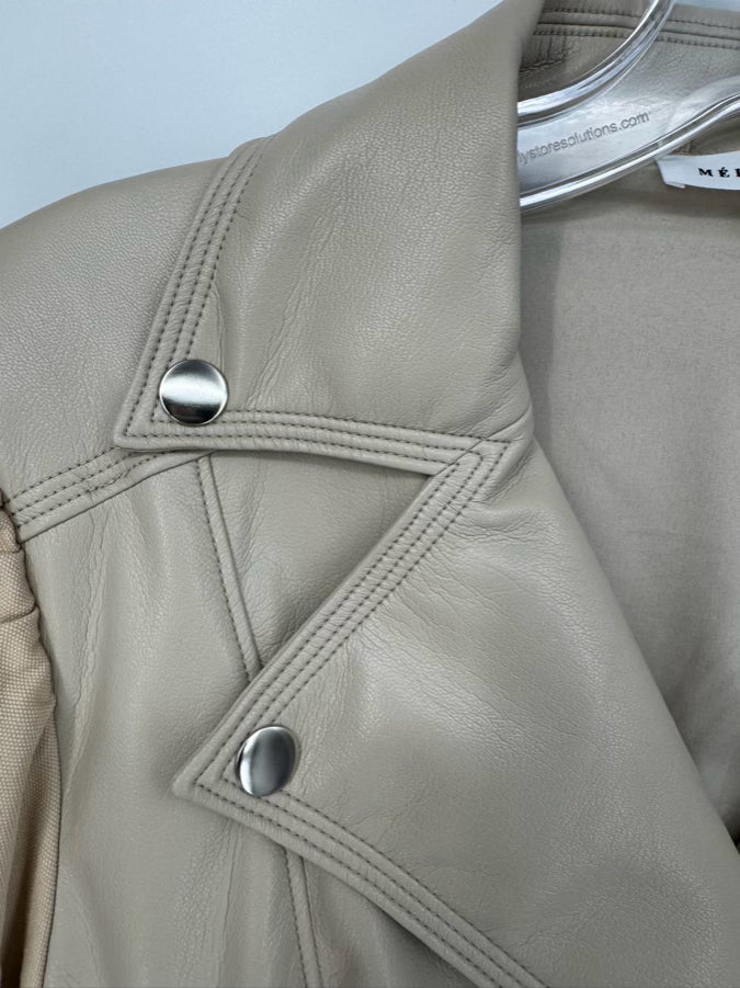 MELISSA NEPTON Size L Beige Faux Leather Clover Jacket