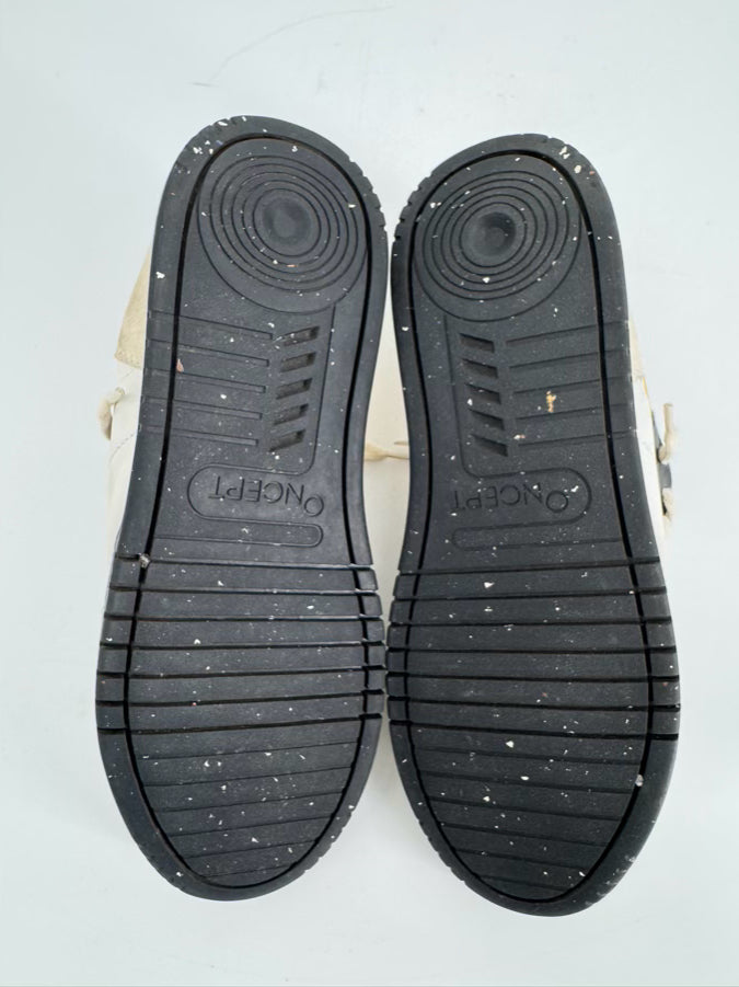 ONCEPT Size 10 White, Black & Yellow Leather Sneakers