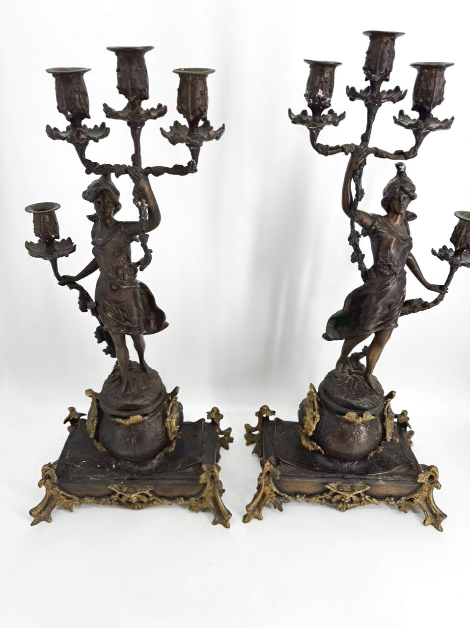 Bronze Decorative Ladies Pair of Candelabras