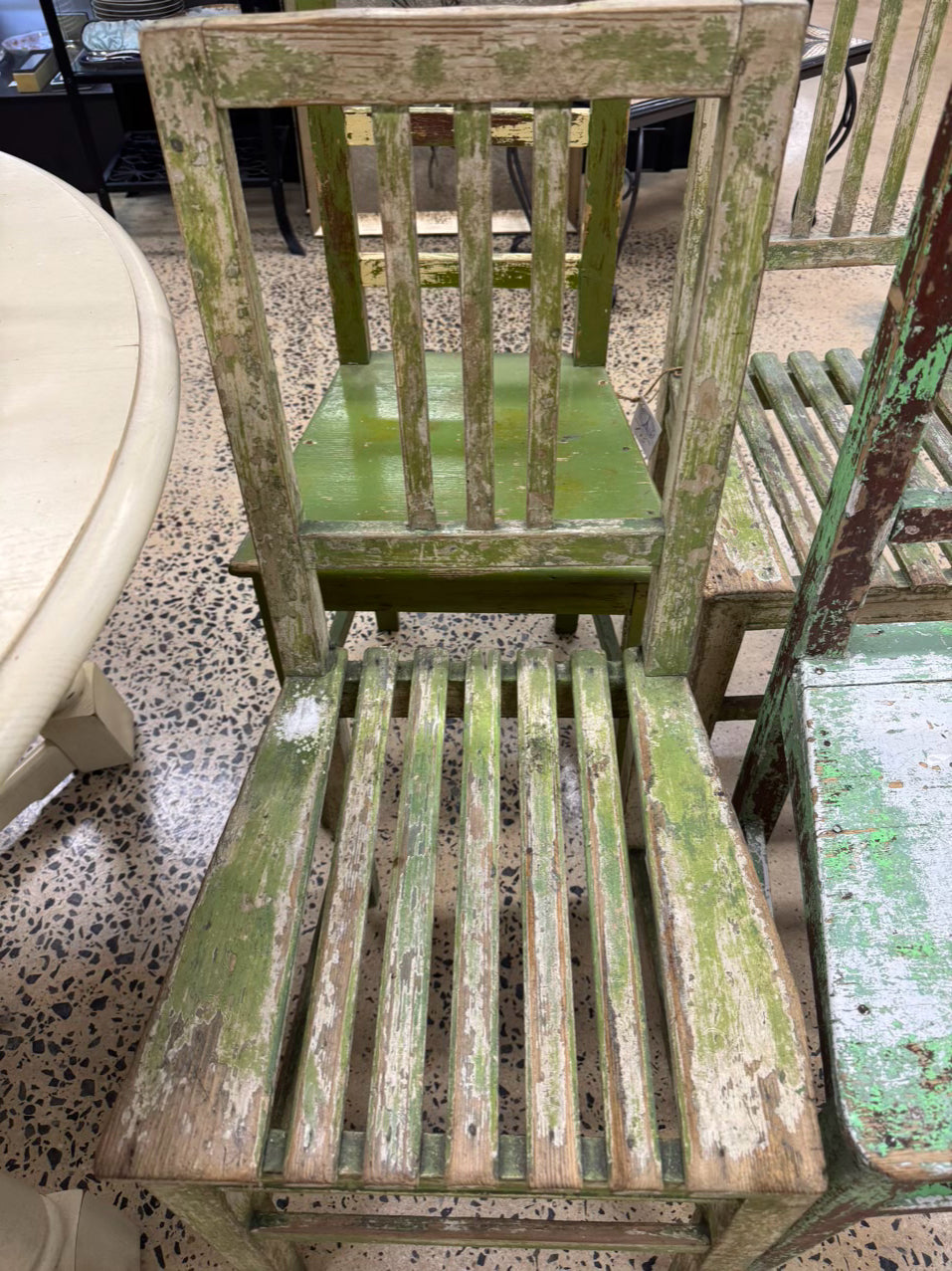 Green Wood Shabby Chic Set of 4 Side Chairs