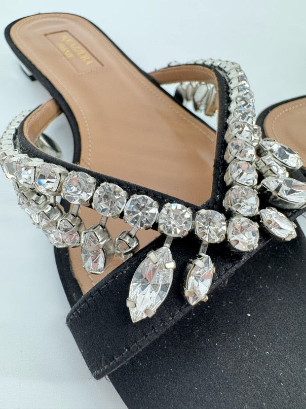 AQUAZZURA Size 36 Black Crystal Detail Sandals