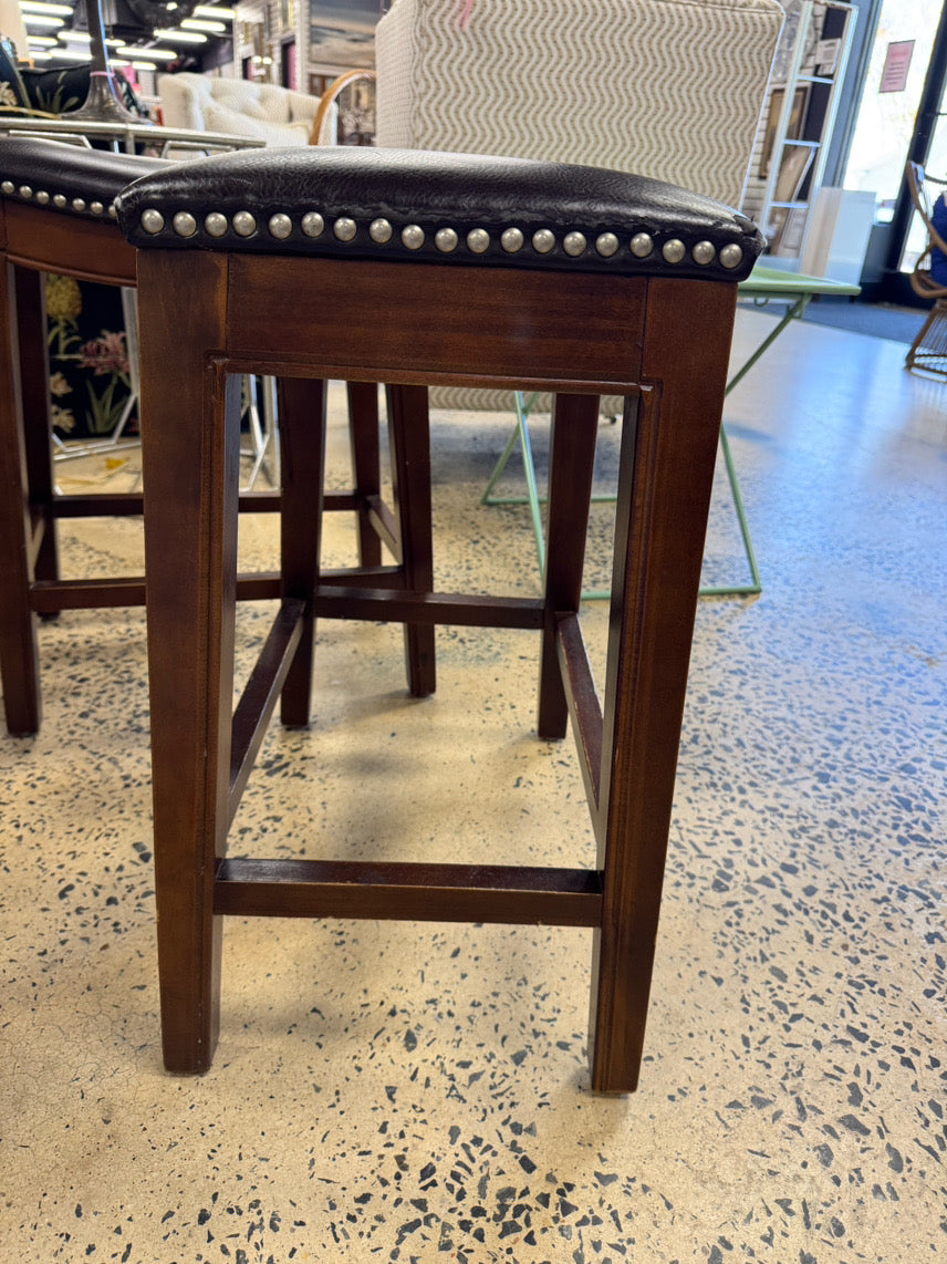Brown Leather-look Set of 4 Counter Stools w/ Nailheads