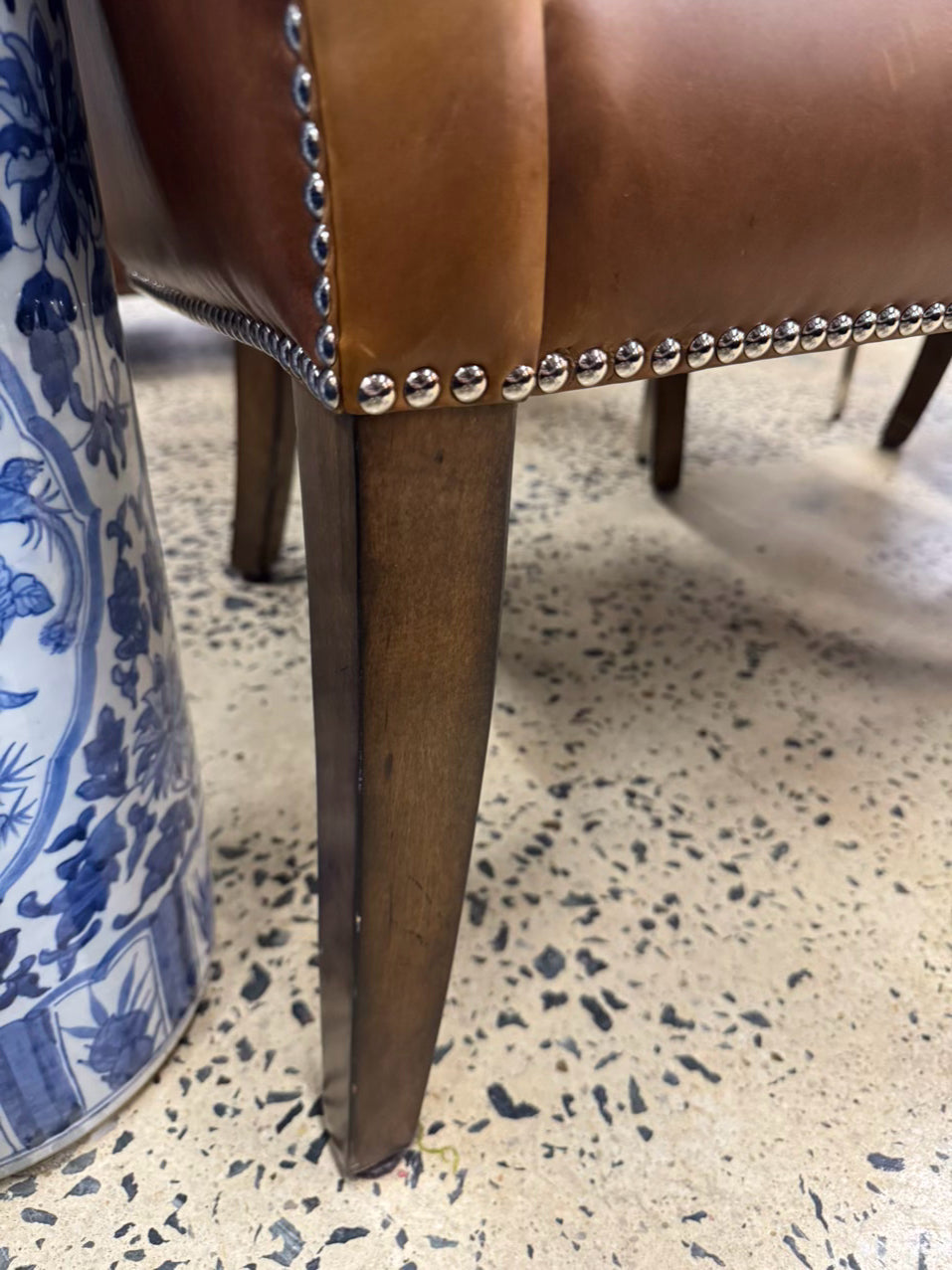 WILLIAMS SONOMA Caramel Leather Nailhead Pair of Chairs