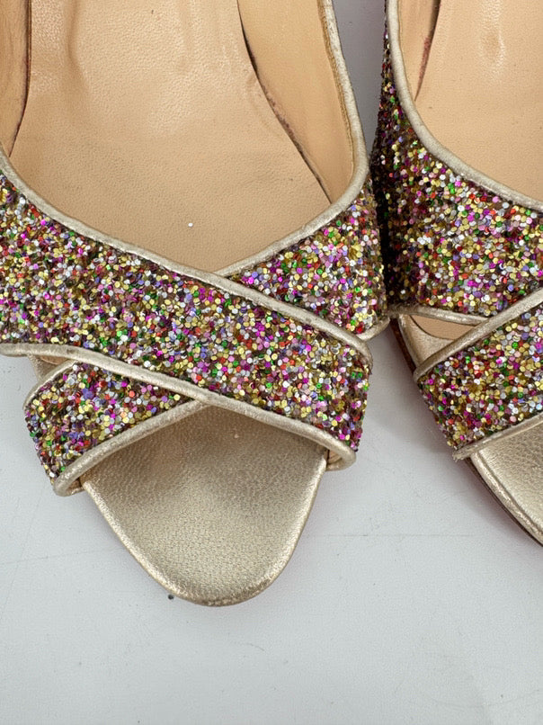 CHRISTIAN LOUBOUTIN Size 39 Multi-Color Leather Sparkle Kitten Heels