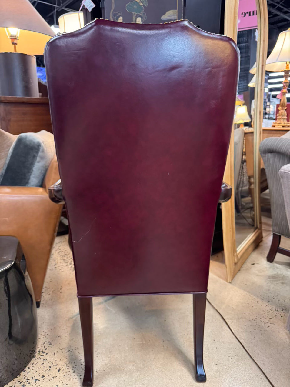 HICKORY CHAIR Wine Leather Queen Ann Nailhead Chair