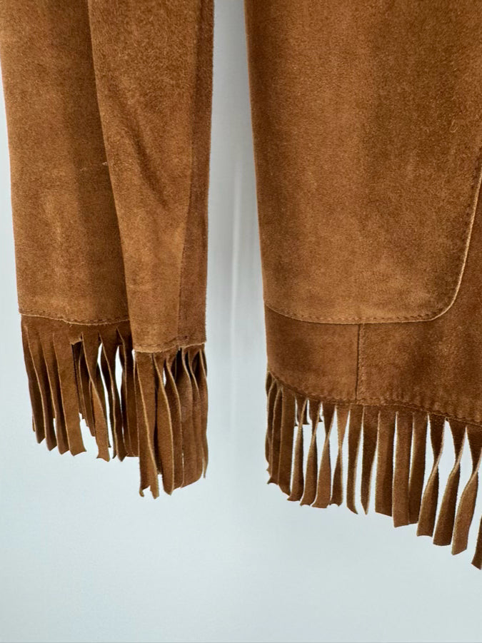 BASIC LEDER WALTER Size 40 Brown Suede Fringe Jacket