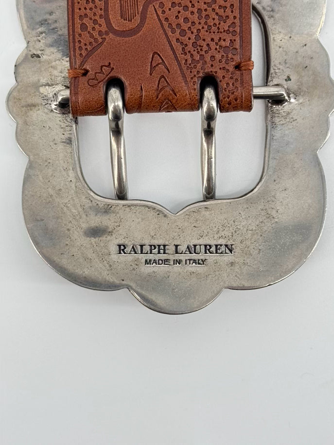RALPH LAUREN Size M Brown Embossed Leather Western Style Belt NWT