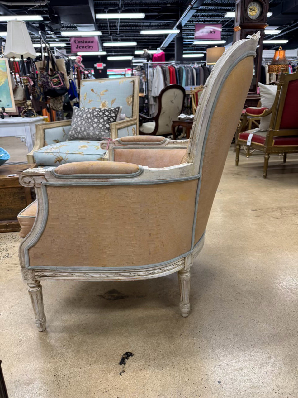 Salmon Leather-Look French Chair