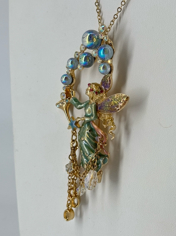 KIRKS FOLLY Gold Tone Bubble Fairy Pendant Necklace