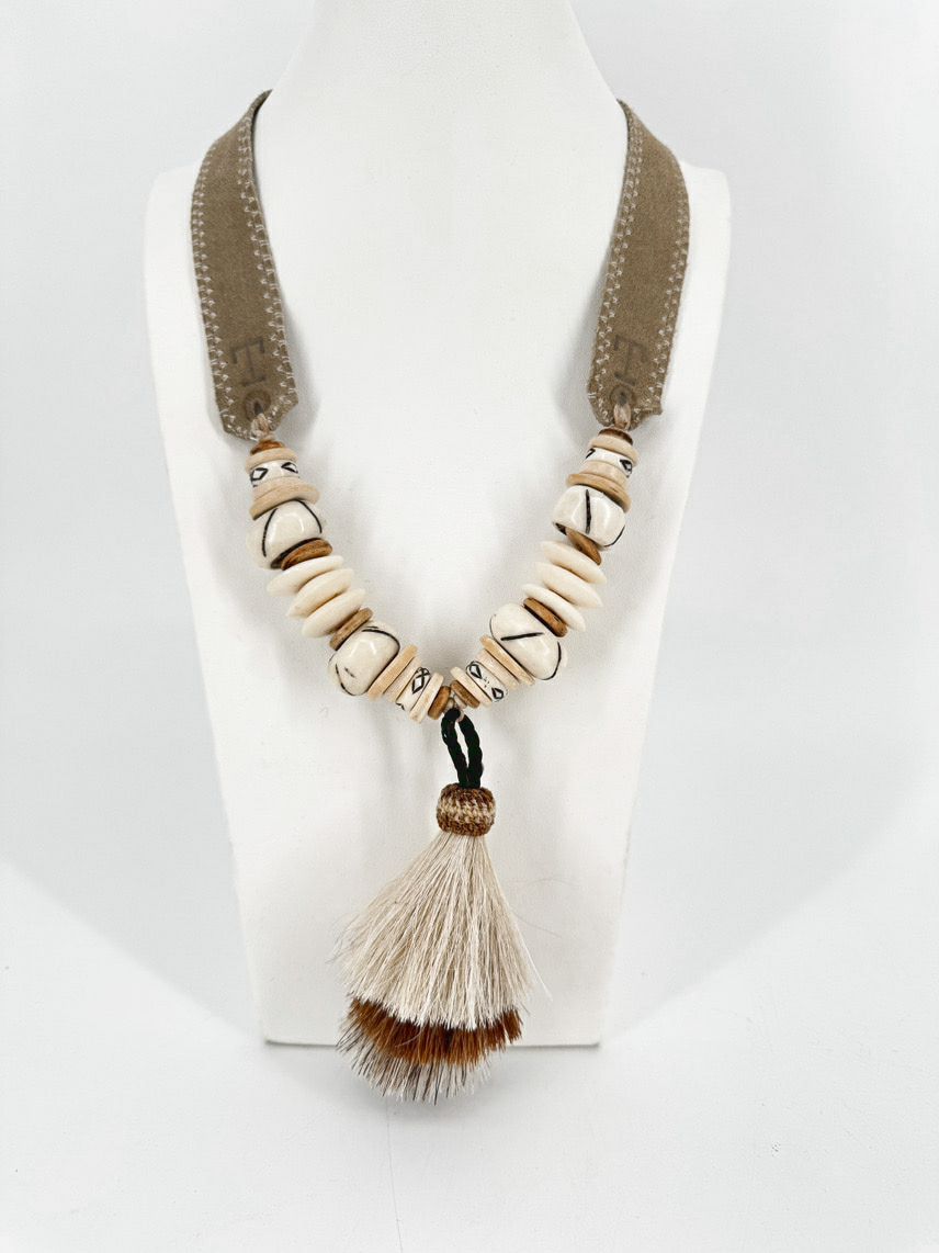 TWINE & TWIG Natural Suede & Horse Hair Statement Tassel Necklace