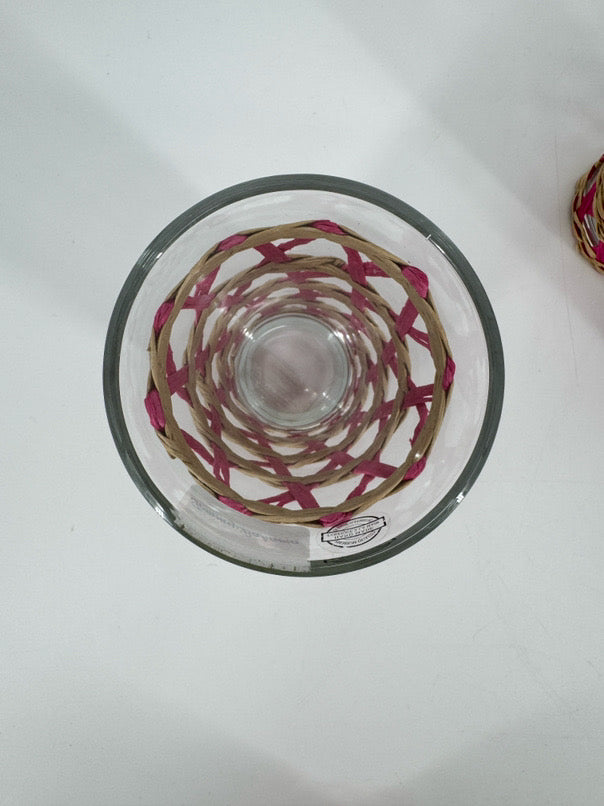 TOMMY BAHAMA Pink Raffia Lattice Set of 4 Glasses