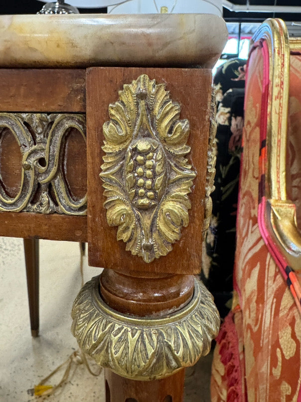 VINTAGE Wood & Marble Square French Occasional Table