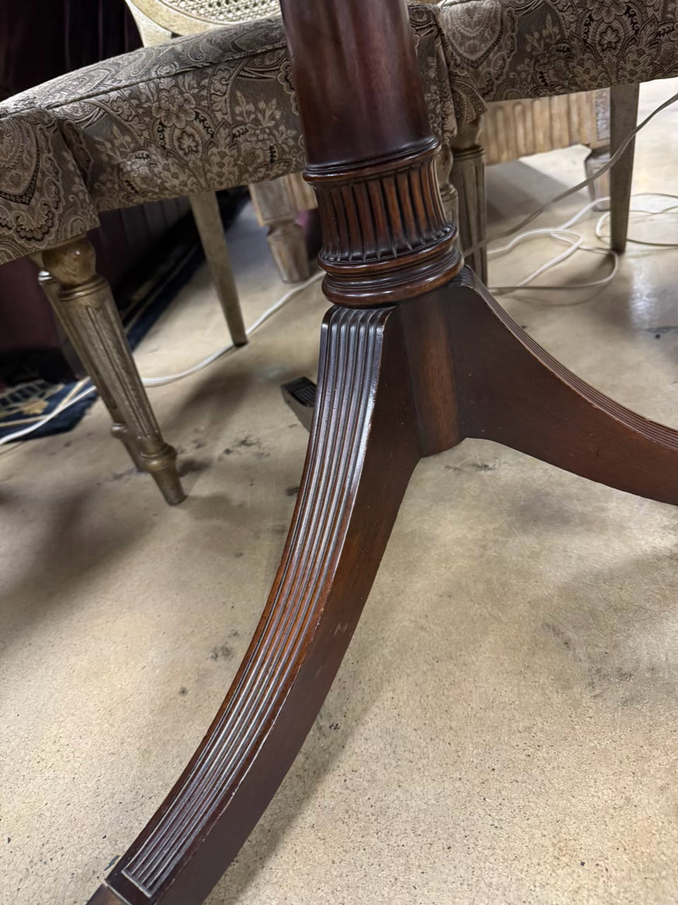VINTAGE Wood Leather Top Round Occasional Table