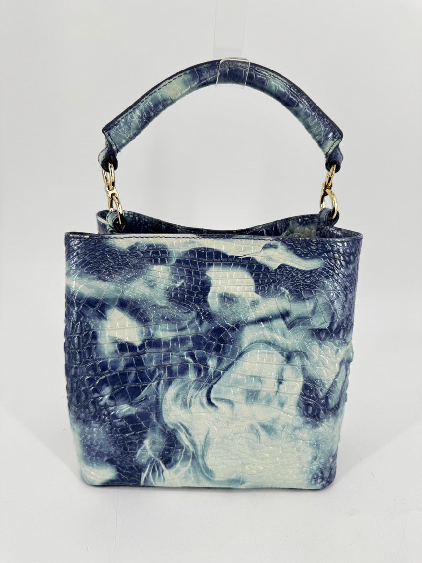 BRAHMIN Aqua Tie-Dye Embossed Leather Bucket Bag