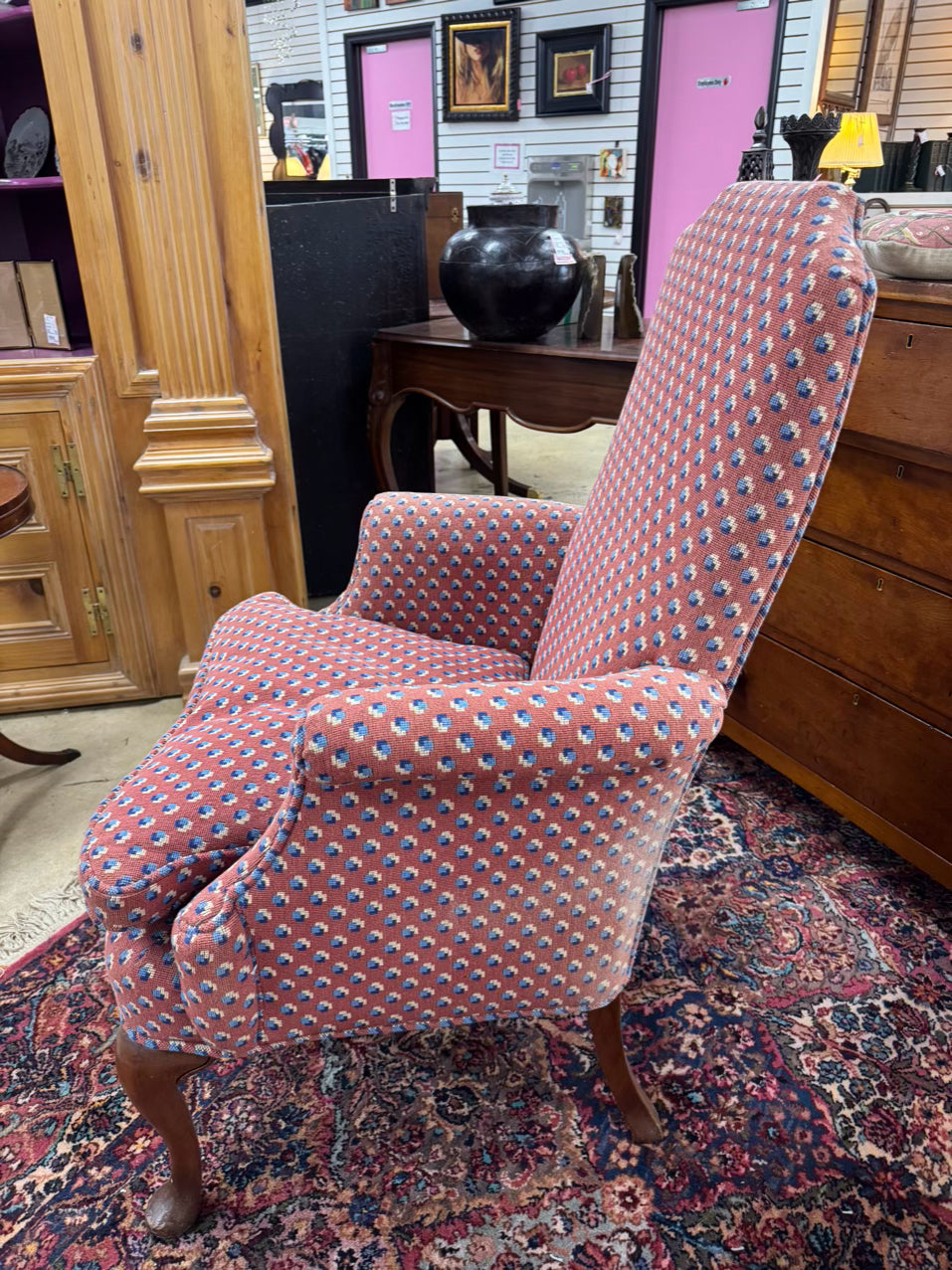 Red & Blue Queen Ann Pair of Chairs