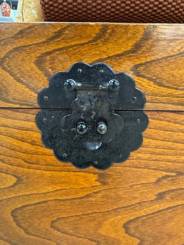Wood Trunk w/ Black Iron Hinges