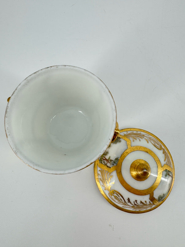 ANTIQUE White & Gold Painted Porcelain Small Jar
