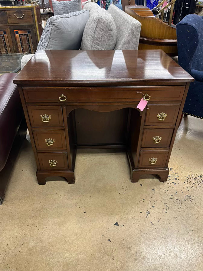 Wood 7 Drawer Desk W/ Hidden Door