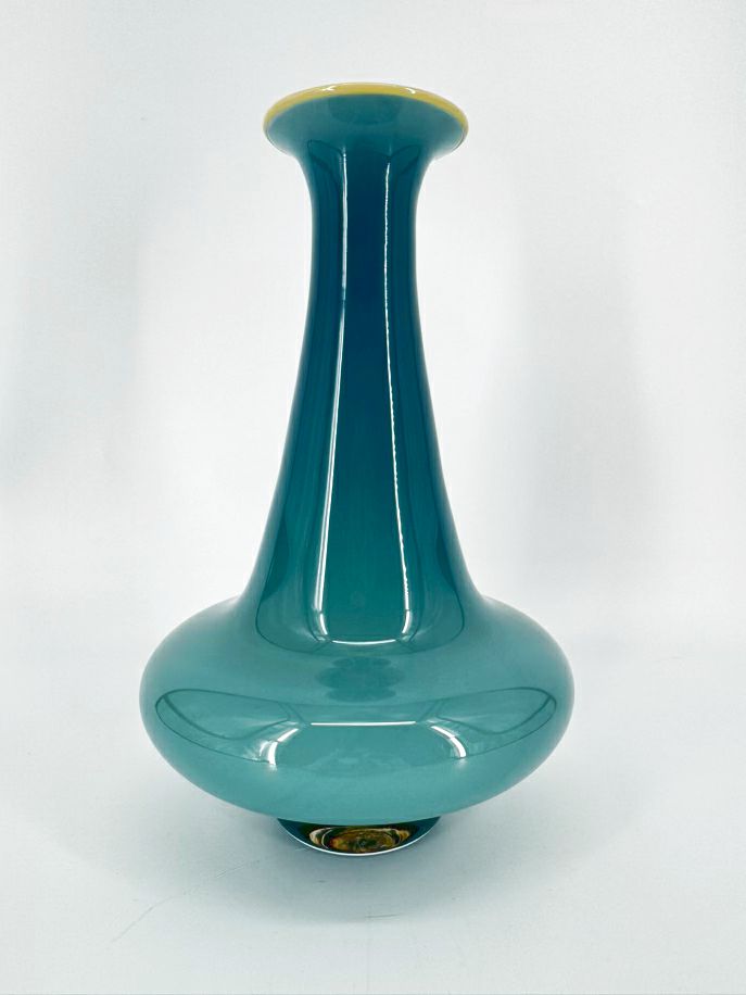 STUDIO PARAN Aqua & Yellow Handblown Glass Vase