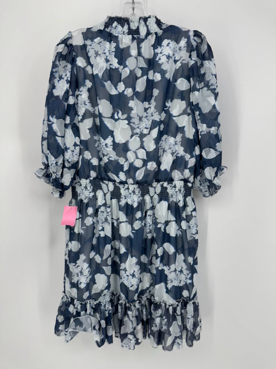 ABBEYGLASS Size L Dark Blue Floral Sheer Detail Bennett Dress NWT