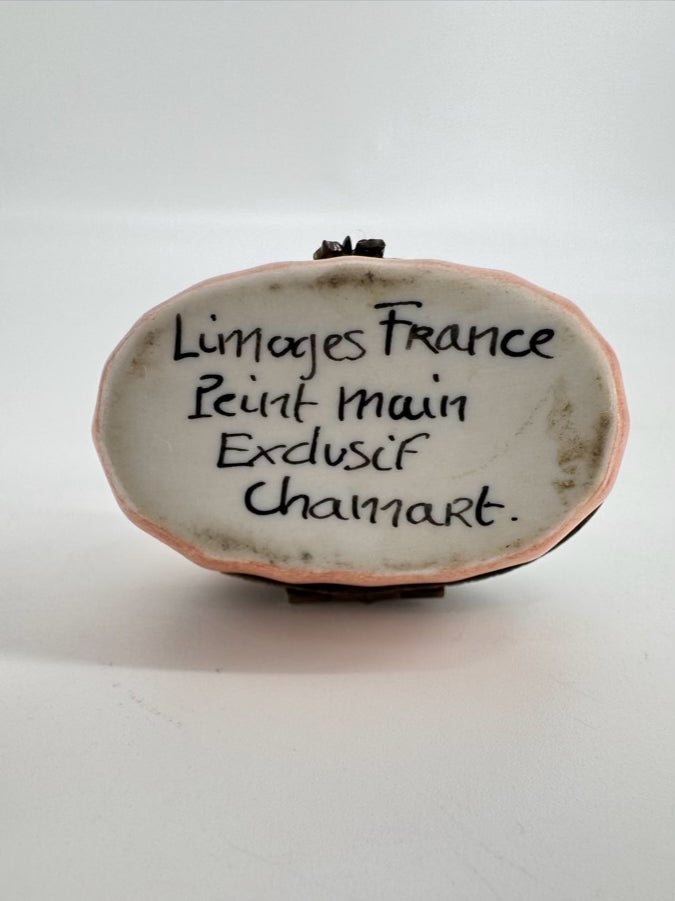 LIMOGES Peach & White Cats Wrapped in Blanket Ceramic Trinket Box