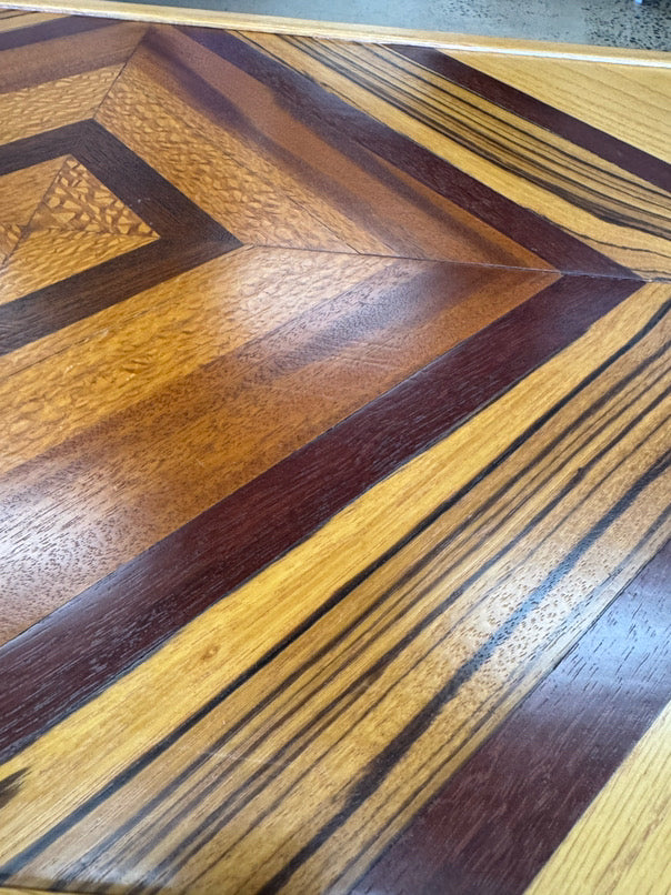 Light Oak w/ Dark Wood Inlay Handmade Coffee Table