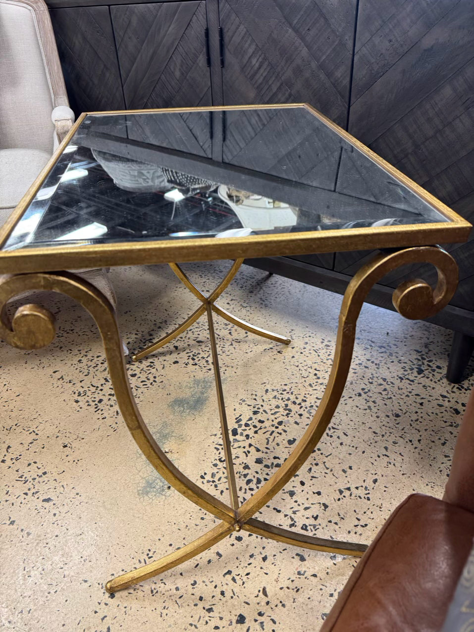 TOZAI Gold Tone Metal Mirrored-Top End Table