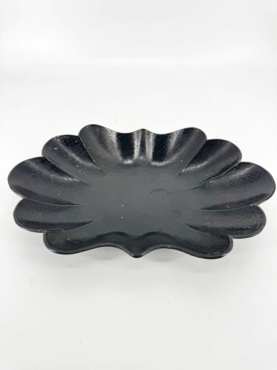 VINTAGE Black Paper Mache Scalloped Tray