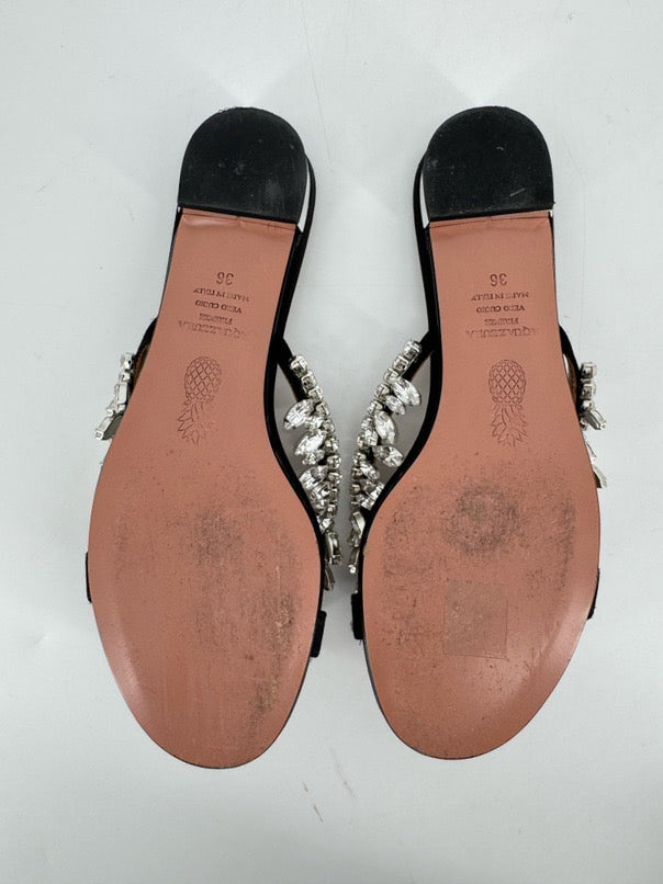 AQUAZZURA Size 36 Black Crystal Detail Sandals