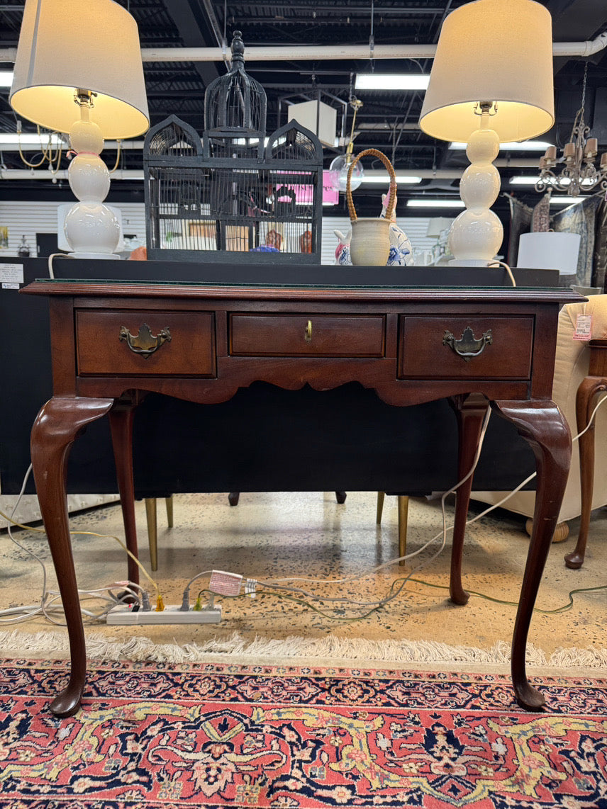 Wood Glass-Top 3-Drawer Queen Ann Desk