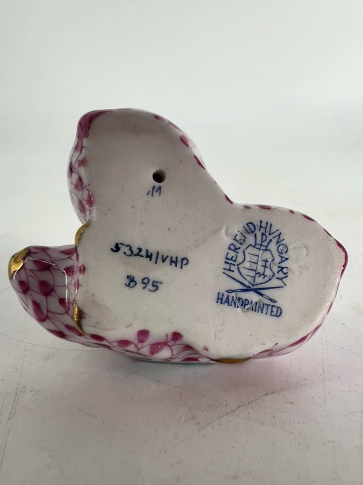 HEREND Pink & White Bunnies Cuddling Figurine