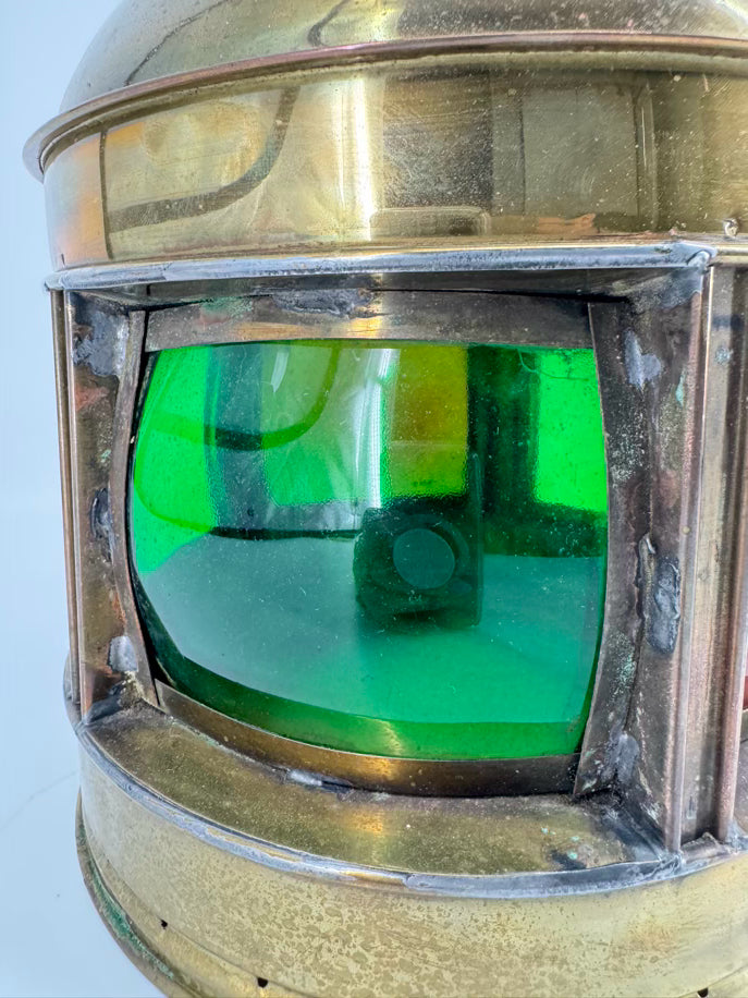 VINTAGE Brass Green & Red Glass Kerosene Lantern