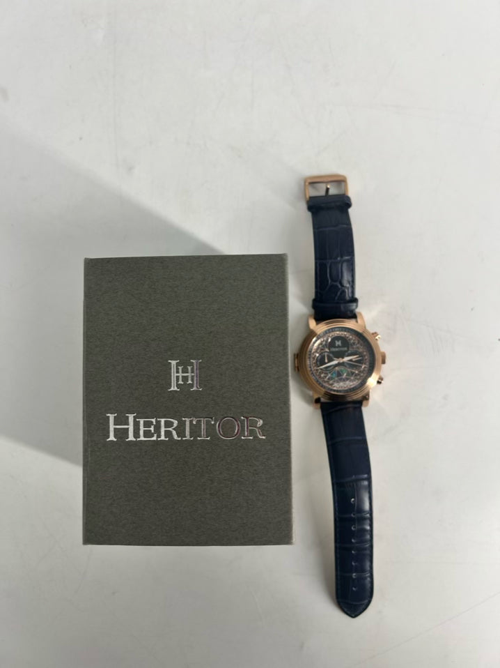 HERITOR Blue Leather Automatic Watch NWT