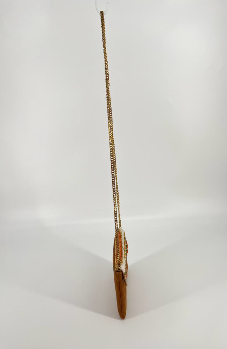 NAHUA Camel Beaded Suede Crossbody Bag