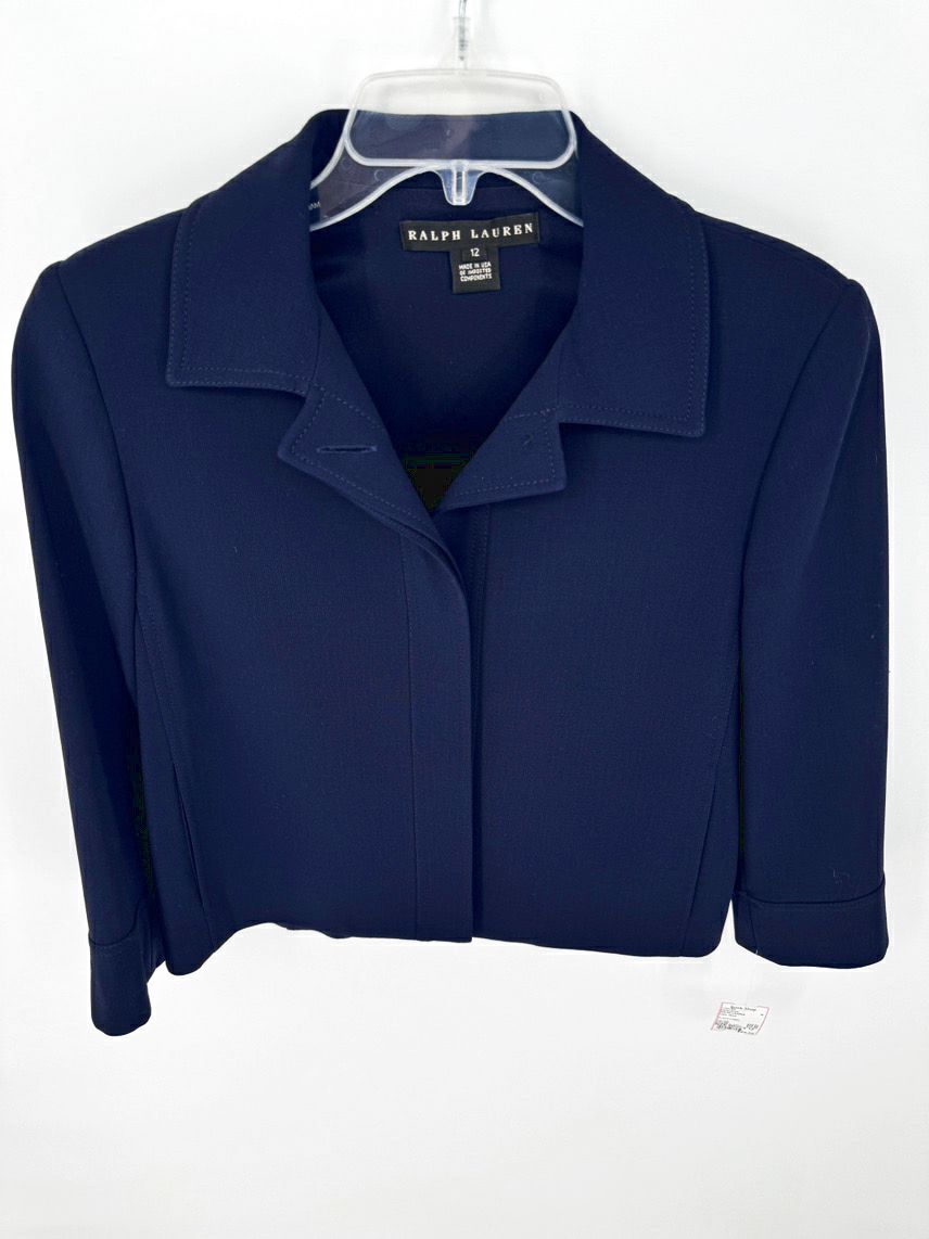 RALPH LAUREN BLACK LABEL Size 12 Navy Wool Blazer