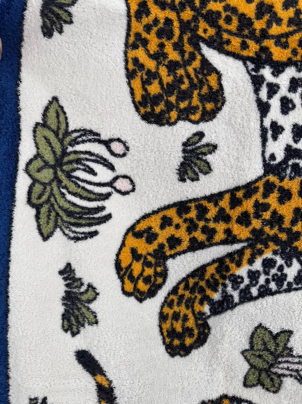 HERMES Blue & Yellow Cheetah Pair of Beach Towels