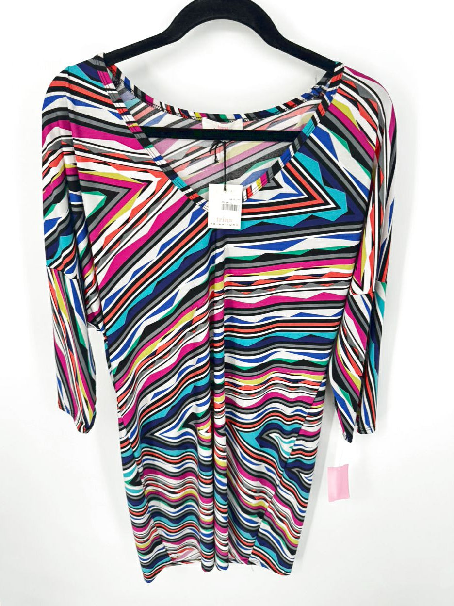 TRINA TURK Size L Multi Color Stripe Print Dress NWT