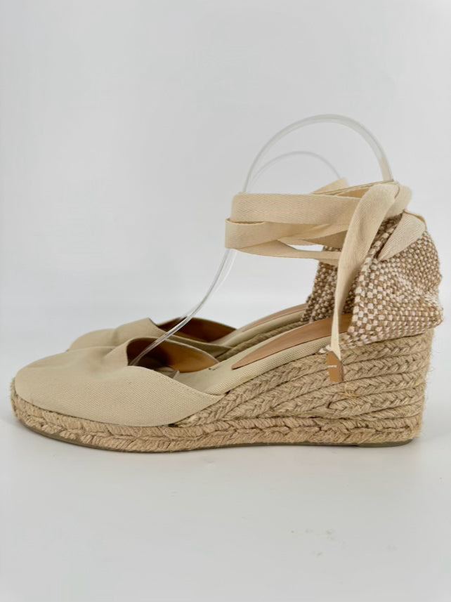 CASTANER Size 41 Natural Textile Wrap Tie Espadrilles
