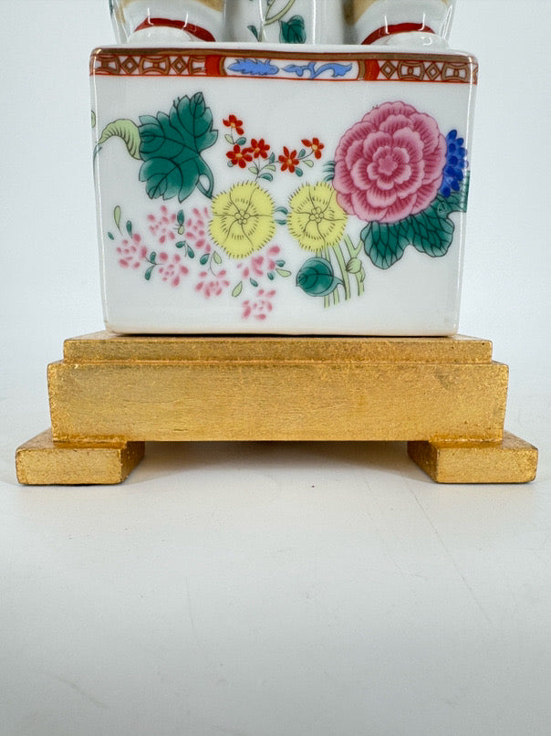 Pink & Green Man on Gold Base Porcelain Lamp