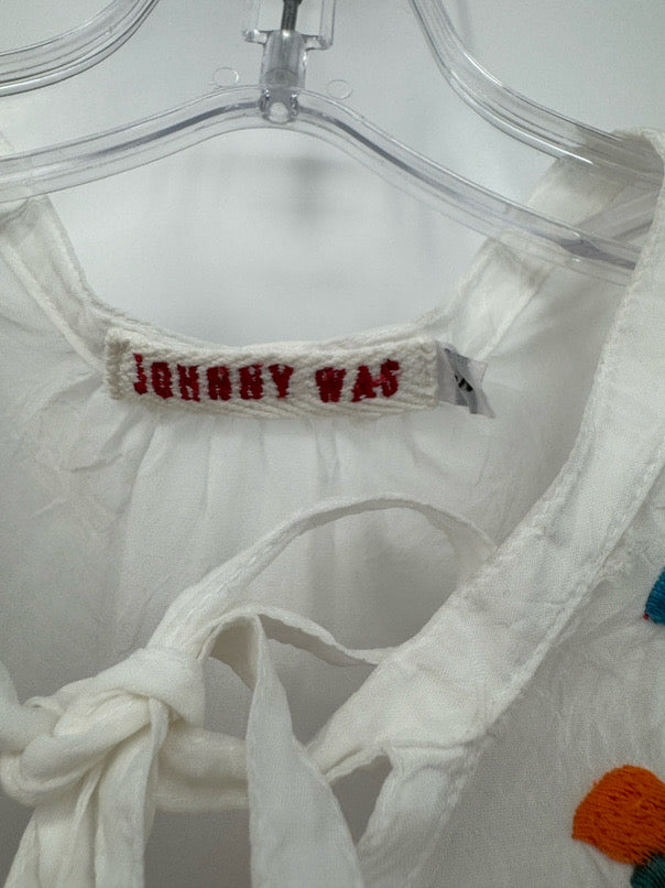 JOHNNY WAS Size S White Floral Embroidered Tunic