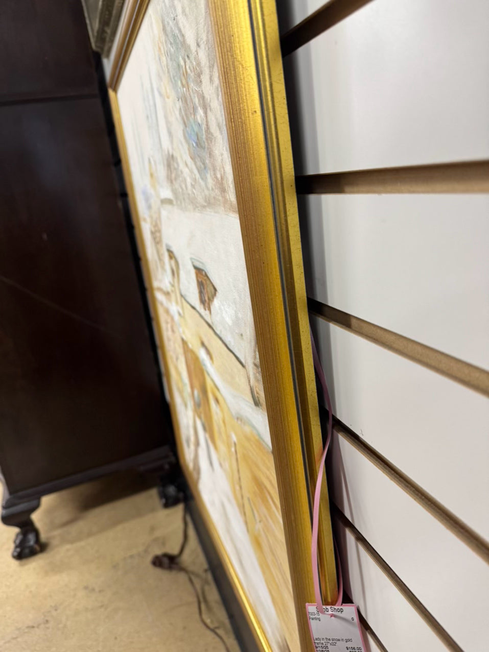 Lady in Snow Painting in Gold Frame
