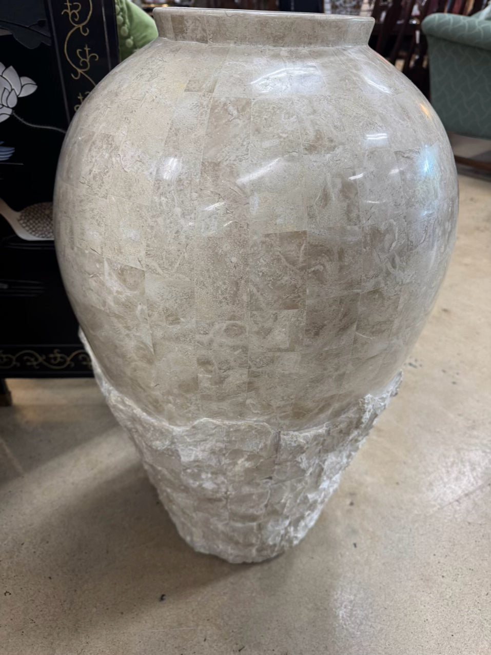 Cream Polished & Raw Tessellated Stone Vase