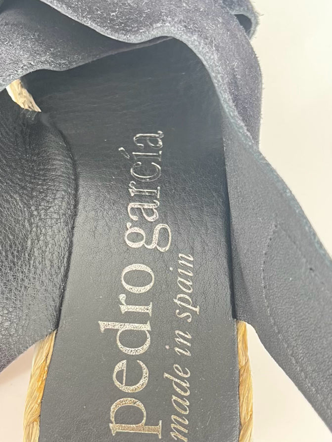 PEDRO GARCIA Size 38.5 Black Leather Espadrilles