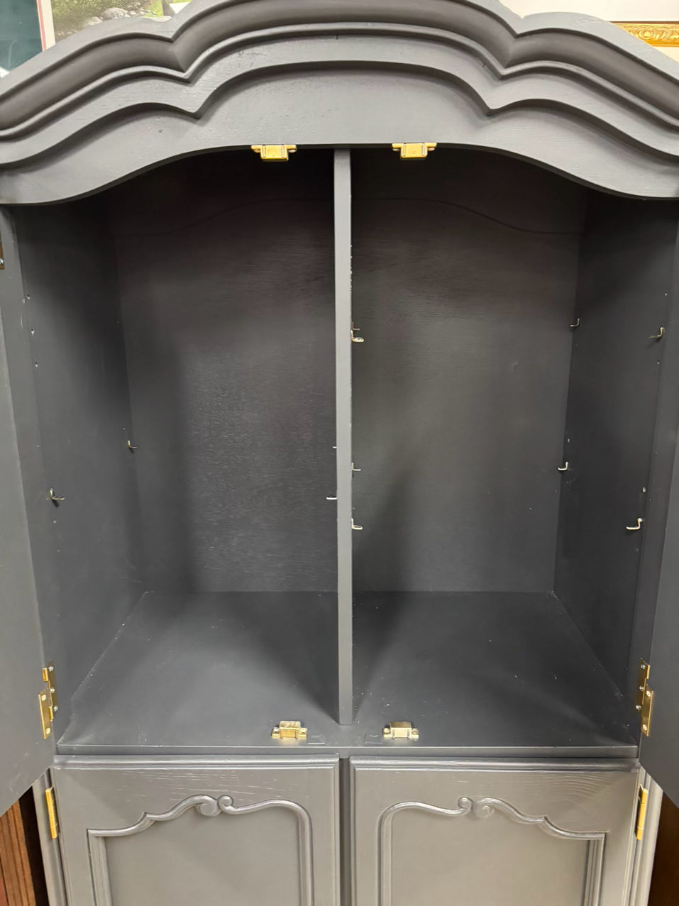VINTAGE STANLEY FURNITURE Gray Painted Wood Armoire